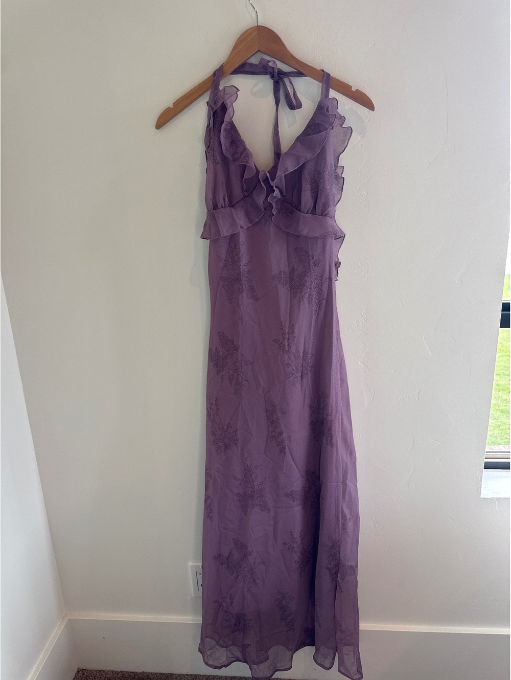 RIHOAS Purple Floral Ruffle Maxi Dress XL Romantic Cottagecore